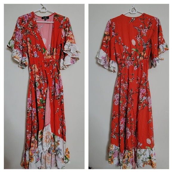 Lulu's Red Floral Midi Dress - Picture 2 of 5